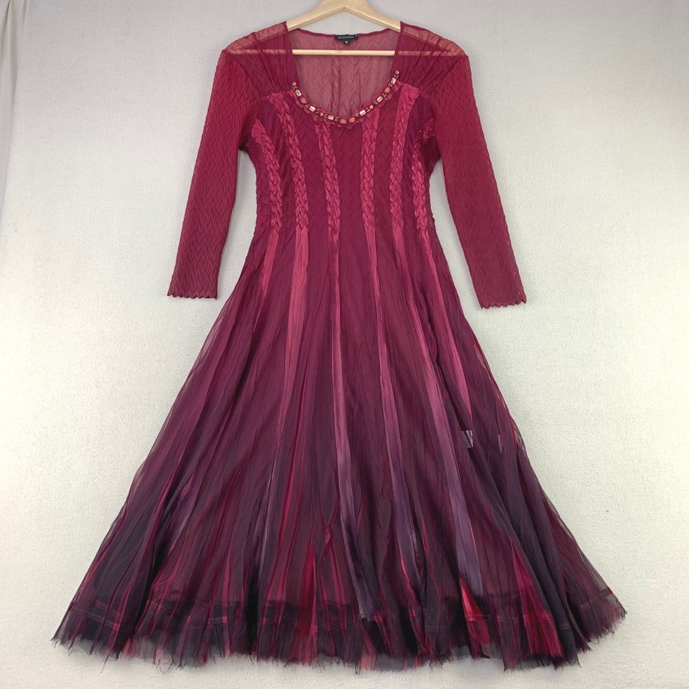 Komarov Beaded Dress Women S Burgundy Ombre A-Line Chiffon USA Witchy Whimsigoth